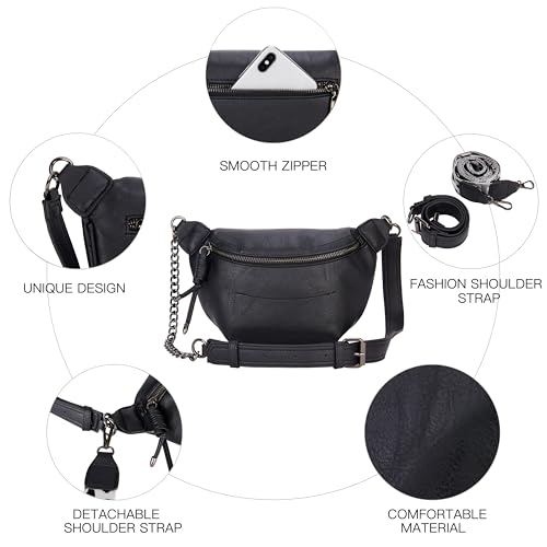 Fanny Packs Waist Bag for Women-Fashion Crossbody Bags Chest Purses Belt Bag with 2 Adjustable Strap (B-Black) - color: B-Black