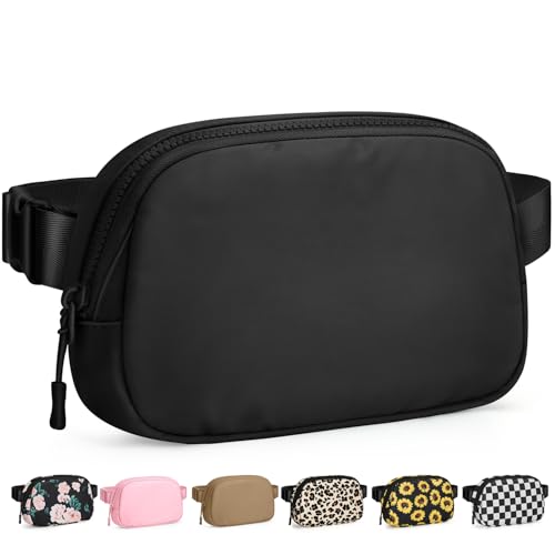 Pritent Fanny Packs for Women Cross Body Bag Waterproof Belt Bag with Adjustable Strap and Zipper Back Pocket Small Crossbody Bags Fashion Waist Packs for Workout Travelling(Black) - color: Black, size: Small