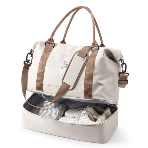 Travel Duffel Bag, 18x14x8 Inches Travel Bag Spirit with Shoes Compartment, Weekender Overnight Bag for Women with Trolley Sleeve, Carry On Bag for Airplanes Sport Tote Gym Bag BeigeBrown - color: H8-BeigeBrown, size: Large