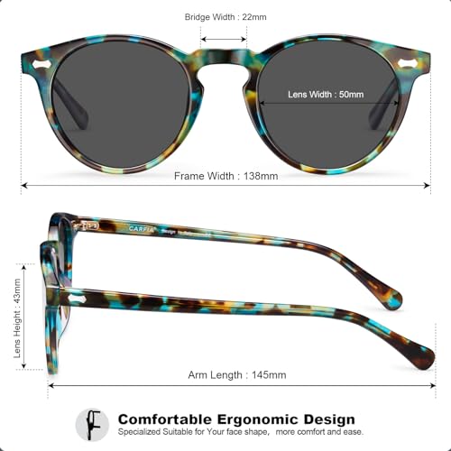 CARFIA Polarized Sunglasses for Women: Acetate Frame, Small/Medium Size, UV400 Protection - Anti Glare CA5288 - color: 4. Flower Frame Grey Lens