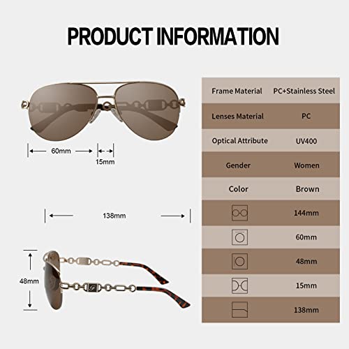 FONHCOO Aviator Sunglasses for Women Men Metal Frame UV400 Mirrored Sunglasses - color: Brown