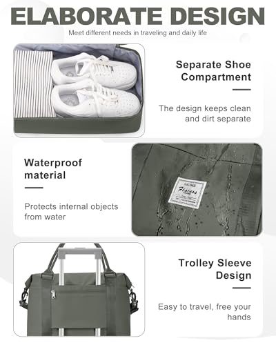 Spirit Travel Duffel - 18x14x8 Inches Weekender Overnight Bag with Shoes Compartment, Trolley Sleeve, Carry On for Airplanes, Sport Tote Gym Bag - Green - color: H1-Green, size: Large