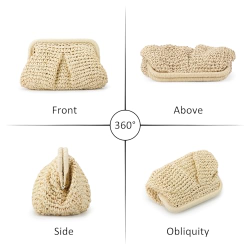 Emprier Straw Clutch Purses for Women Cloud Dumpling Pouch Straw Crossbody Shoulder Handbag Summer Beach Woven Bag - color: Beige