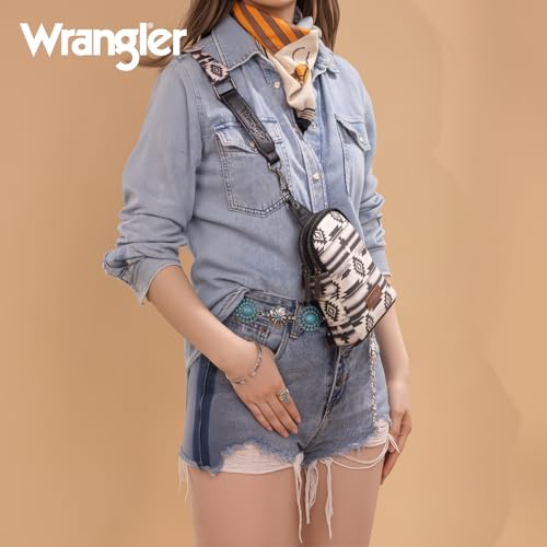 Wrangler Small Sling Bag for Women, Leather Crossbody Bags Cross Body Purse Fanny Packs with Adjustable Strap for Gift - color: Western-black