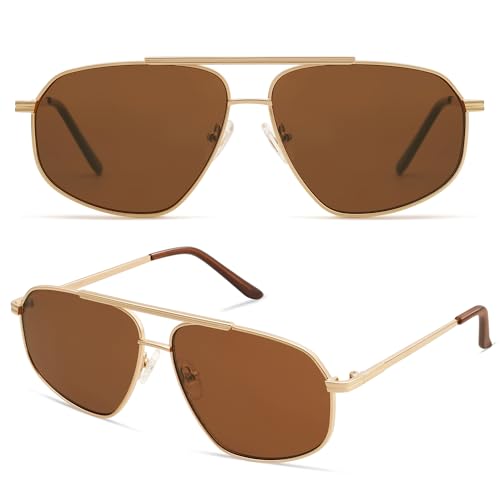 SOJOS Retro Hexagon Aviator Sunglasses for Women Men Trendy Vintage UV400 Protection Shades SJ1200 - color: Gold/Brown