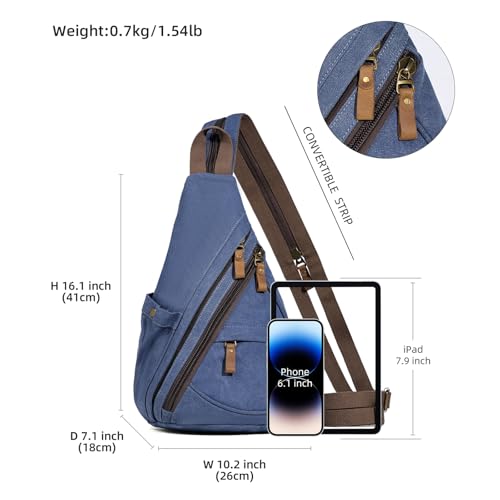 KL928 Canvas Sling Bag - Small Crossbody Backpack Shoulder Casual Daypack Rucksack for Men Women(Blue) - color: Canvas-blue