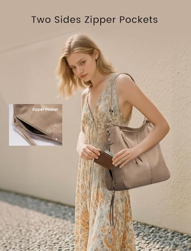 Realer Hobo Crossbody Bags for Women Designer Faux Leather Hobo Handbags Retro Large Size Shoulder Bag Bucket Purse - color: Apricot, size: Large-15.2 inch