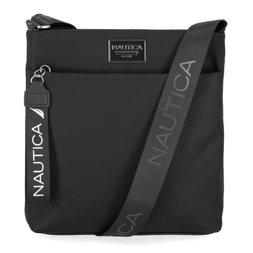 Nautica Diver Nylon Small Women's Crossbody Bag Purse with Adjustable Shoulder Strap - color: Black Enamel