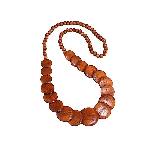 COLORFUL BLING Natural Chunky Wooden Beads Statement Necklace Boho African Tribal Collar Choker Bib Necklace Hippie Vacation Jewelry for Unisex Men Women - color: long brown