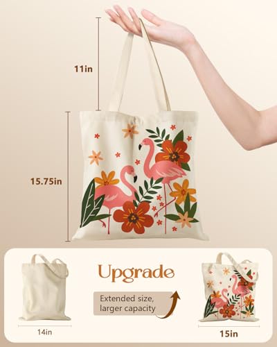 Miss Adola Canvas Tote Bag with Zipper – Cute Canvas Bags for Women Aesthetic Design Reusable Totes for Shopping Work Travel - style: Flamingo