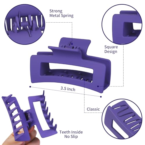 Sisiaipu 3.5 Inch Medium Hair Accessories: 12 Pcs Square Jaw Clips for Thick and Thin Hair - Rectangular Bulk Clips for Women and Girls - Dopamine - color: Dopamine
