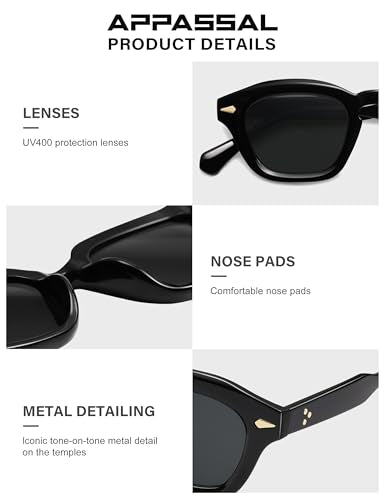 Appassal Small Retro Square Sunglasses for Women Mens Rectangle Sunnies AP3680 - color: Black/Grey