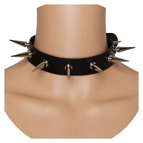 Eigso Vintage Punk Goth Studded Rivet Pu Leather Collar Choker Necklace with Spikes Adjustable - color: H-Black