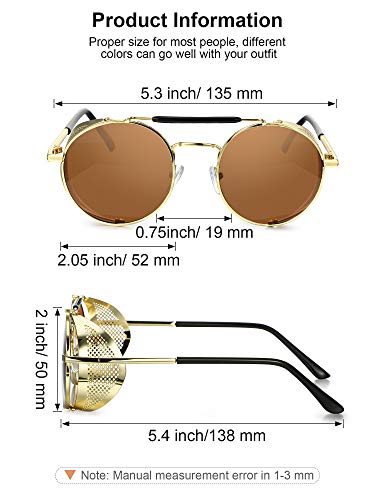 4 Pairs Steampunk Sunglasses Retro Gothic Sunglasses Unisex Vintage Glasses - color: Black Frame Grey Lens, Silver Frame Silver Lens, Gold Frame Brown Lens, Brown Frame Brown Lens