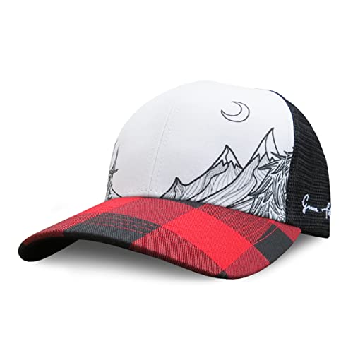 Grace Folly Beach Trucker Hats for Women- Snapback Baseball Cap for Summer - color: Red Plaid Mountain
