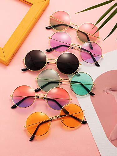 Blulu 12 Pairs 60s 70s Hippie Circle Sunglasses for Women Men Retro Glasses Round Tinted Lens Sunglasses Pack Vintage Hipster Small Hippie Eyewear for Men Women Masquerade Costumes Party Gifts