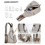 KL928 Canvas Sling Bag - Small Crossbody Backpack Shoulder Casual Daypack Rucksack for Men Women(Large Version,Leaden) - color: Canvas-leaden