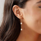 Hayopi Pearl Earrings for Women - Dainty Gold Dangle Drop Earrings, 14k Gold Plated Cute Bow Design, Hypoallergenic Pearl Studs, Wedding Jewelry Gifts - color: GOLD-2 dangle pearl earrings