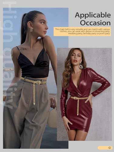FIORETTO Chain Belt for Women Metal Waist Chain Fashion Multilayer Chain Belts for Dress - color: Gold Chain, size: Fit Waist up to 36"