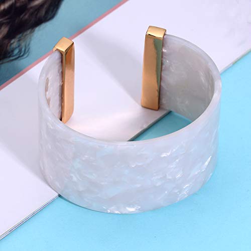 FAERLIIRY Cuff Bracelet for Women Acrylic Resin Bracelets Statement Bangle Bracelet Adjustable Bracelet Wide Chunky Bracelets for Women - color: White