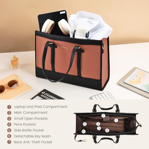 LOVEVOOK Laptop Bag for Women 15.6 inch Canvas Laptop Tote Bag, Large Capacity Work Bags with Clutch Purse, Computer Bags Office Business Briefcase, Casual Handbag for Travel College Teacher - color: Pink & Black, size: 15.6 inch