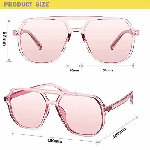 mosanana Oversized Aviator Sunglasses for Women and Men with Polarized Lens MS52243 - color: C5-clearpink