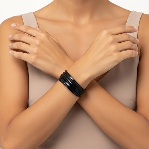 Edoneery Leather Wrap Bracelet for Women, Boho Handmade Multi-Layer Cuff with Crystal Beads Heart, Stackable Bangle Western Jewelry Gift - style: String Leather(Black)