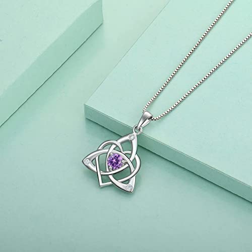 STARCHENIE Celtic Knot Necklace for Women 925 Sterling Silver Trinity Love Knot Pendant Birthstones Jewelry - color: 2-amethyst-Feb