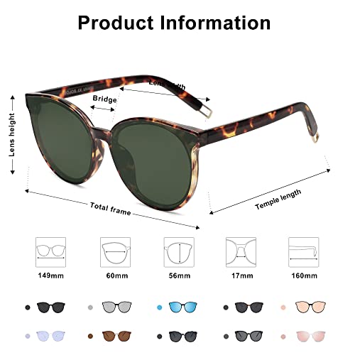 SOJOS Fashion Round Sunglasses for Women Men Oversized Vintage Shades SJ2057 - color: Tortoise/Green