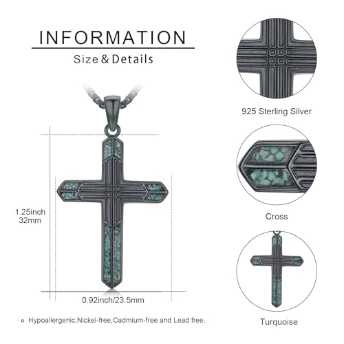 Turquoise Necklaces 925 Sterling Silver Western Necklace Boho Jewelry for Men Women Her Birthday Valentines Day Gifts - style: 8-Black Cross Necklace
