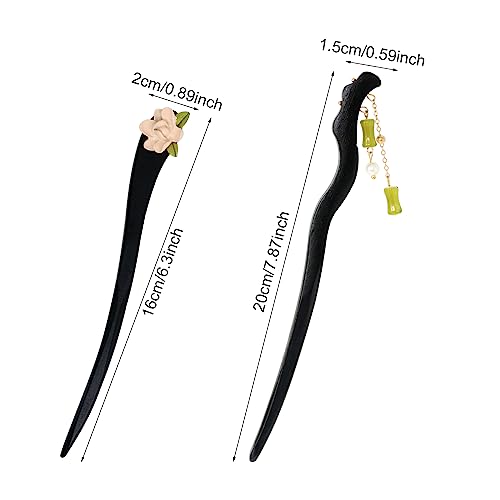 yueton 2PCS Vintage Wooden Hair Pin Antique Chinese Style hair Stick Wood Bamboo Chopsticks Chignon Hair Pin Retro Elegant Flower Hairpins Tassel Hair Stick Japanese Traditional Hair Sticks