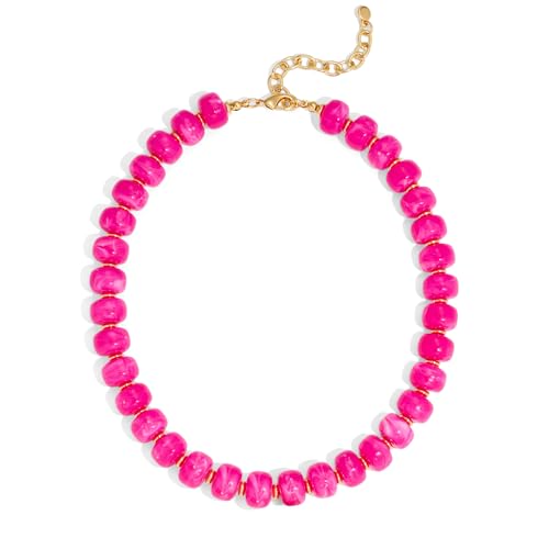 Summer Beach Jewelry Chunky Beaded Necklace for Women Trendy Statement Big Colorful Resin Bead Choker Necklaces Boho Charm Jewelry Cute Gifts for Love - color: Rose Red