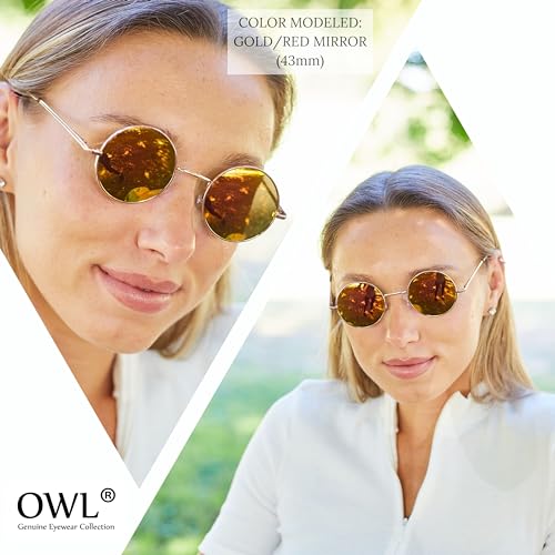 OWL Round Retro Small Circle Tint & Mirror Colored Lens 43-55 mm Sunglasses Metal - color: 43mm Gold / Mirror