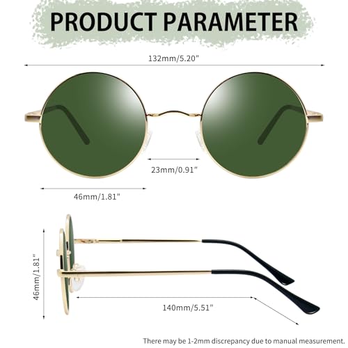 Joopin Retro Small Round Sunglasses Hippie Circle Sun Glasses Polarized UV400 Protection Metal Shades for Men Women - color: A05-golden Frame G15 Lens