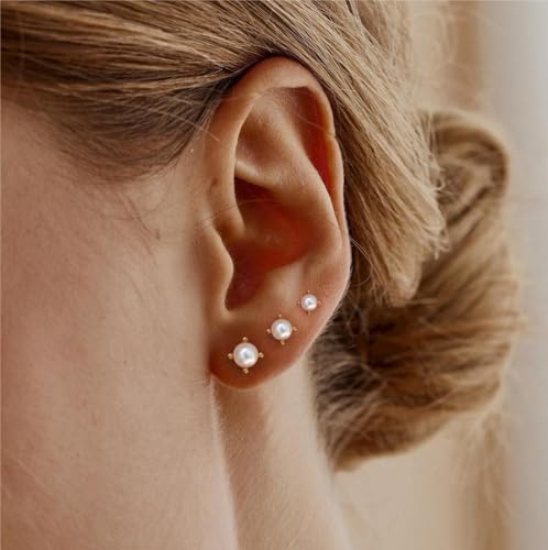 Hayopi Pearl Earrings for Women - Dainty Gold Dangle Drop Earrings, 14k Gold Plated Cute Bow Design, Hypoallergenic Pearl Studs, Wedding Jewelry Gifts - color: GOLD-stud earrings