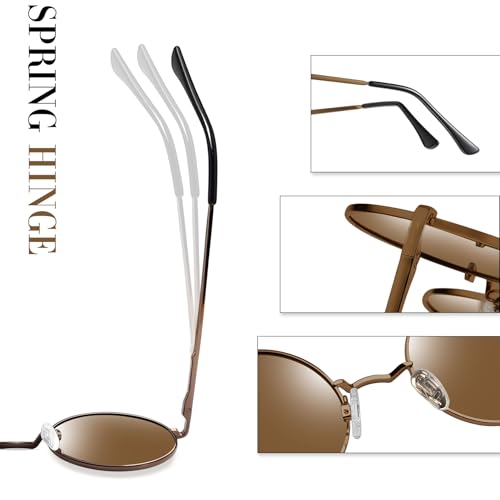 Joopin Retro Small Round Sunglasses Hippie Circle Sun Glasses Polarized UV400 Protection Metal Shades for Men Women - color: A10-bronze Frame Brown Lens
