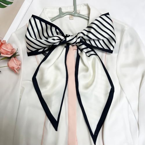 Silk Head Scarf for Hair Fashion Headwrap for Women Lightweight Neck Tie - color: X018-white Stripe