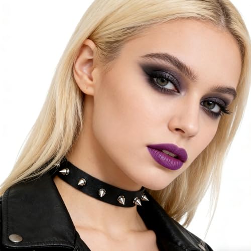 Eigso Vintage Punk Goth Studded Rivet Pu Leather Collar Choker Necklace with Spikes Adjustable - color: G-Black