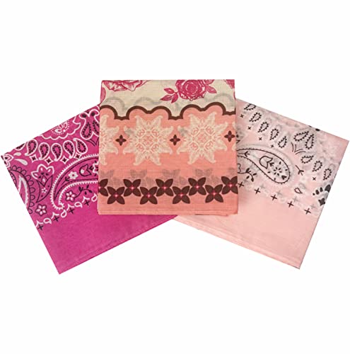Bandanas for Women and Men，3 Pack Super Soft Thin 60s Preium Cotton 22 inch Handkerchiefs - color: 3 Pack-pink Flower