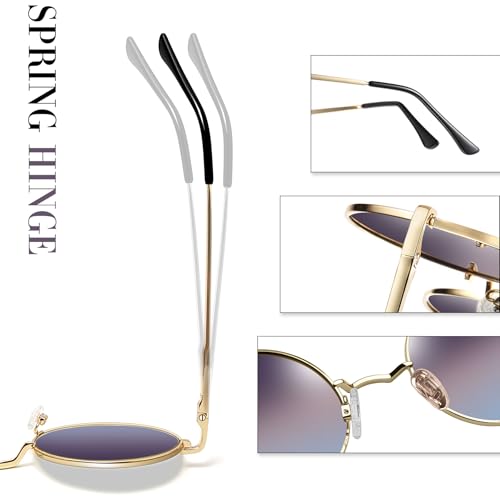 Joopin Retro Small Round Sunglasses Hippie Circle Sun Glasses Polarized UV400 Protection Metal Shades for Men Women - color: A12-golden Frame Brown Blue