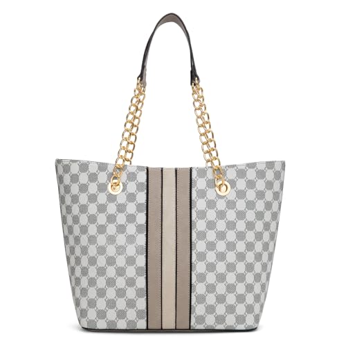 Montana West Tote Bag for Women Chain Top-handle Handbags - color: Beige/Grey