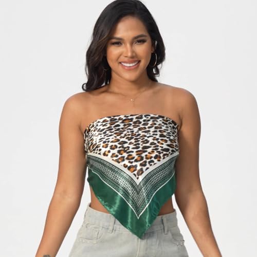 Leopard Print Head Scarf for Women Like Silk Satin Scarf for Hair Wrapping at Night Bandana Square Scarf 35 Inches - color: Green