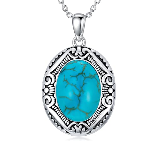 Turquoise Necklaces 925 Sterling Silver Western Necklace Boho Jewelry for Men Women Her Birthday Valentines Day Gifts - style: 4-Vintage Turquoise Necklace