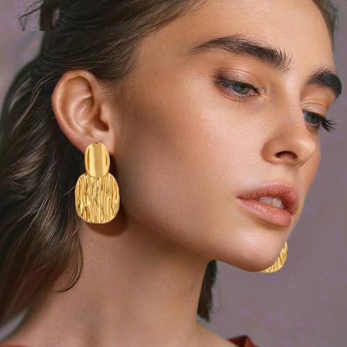 Gold Statement Earrings For Women 18K Gold Plated Sectored Flower Leaf Shell Angel Wing Earring Large Stud Earrings Hypoallergenic Stud - color: Twisted Wave Earring