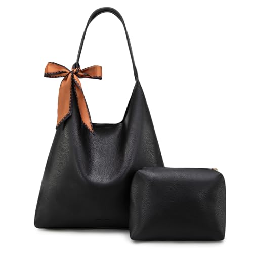 Montana West Slouchy Hobo Bag for Women Shoulder Purses and Handbags with Scarf - color: Jet Black