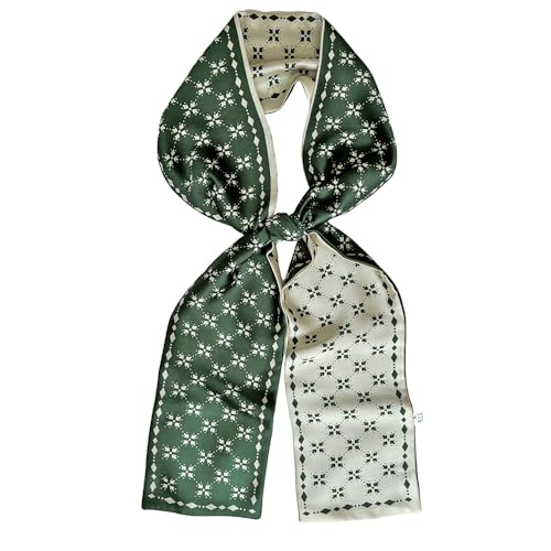 Silk Head Scarf for Hair Fashion Headwrap for Women Lightweight Neck Tie - color: P007-green & White Check