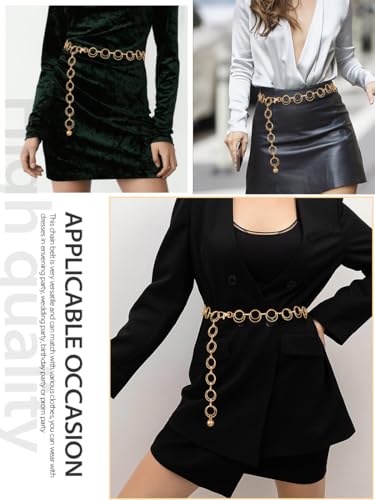 FIORETTO Chain Belt for Women Metal Waist Chain Fashion Multilayer Chain Belts for Dress - color: Double O Ring-gold, size: Fit Waist up to 40"