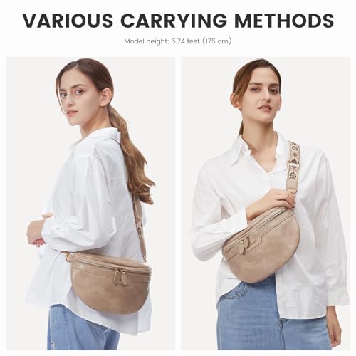 LOVEVOOK Fanny Packs for Women Cross Body, Vegan Leather Belt Bag for Women, Waterproof Sling Purse Fashion Waist Pack Designer Chest Bum Bag with Boho Style Strap - color: Tan, size: M