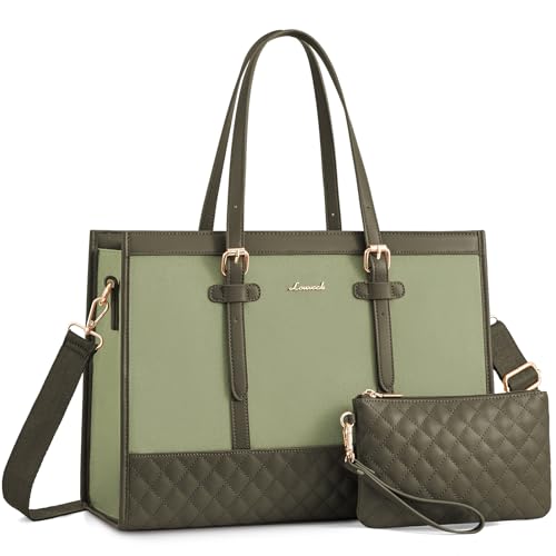 LOVEVOOK Laptop Bag for Women 15.6 inch Canvas Laptop Tote Bag, Large Capacity Work Bag with Clutch Purse, Computer Bag Office Business Briefcase, Casual Handbag for Travel College Teacher School - color: Moss Green, size: 15.6 inch