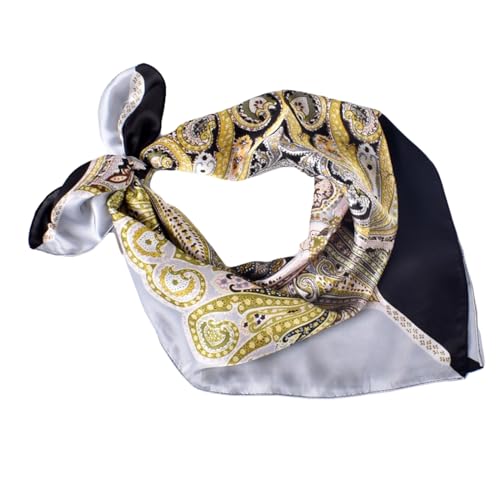 27.5 Inches Silk Head Scarf for Women Satin Hair Scarf Silk Wrap Neck Square Scarves Feeling Scarf Boho Headwear - color: Black-peacock
